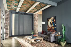 vertical shades in a contemporary living room