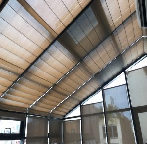 skylight shades covering a glass ceiling in a Manhattan apartment