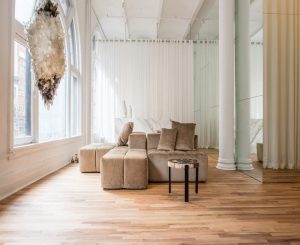 elegant drapery in a chic yoga studio